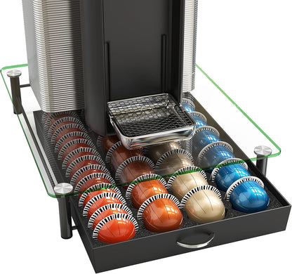 DecoBrothers Vertuo Pod Holder VertuoLine Drawer Storage for Nespresso Coffee Capsules, Crystal Tempered Glass, White - PuriLite