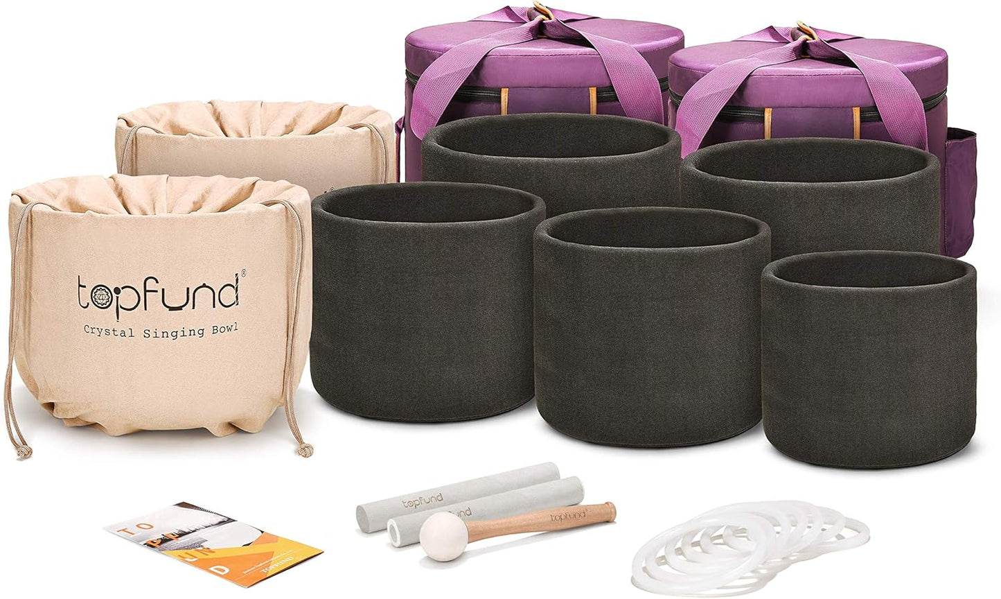 TOPFUND F Note Crystal Singing Bowl Heart Chakra 8 inch with Heavy Duty Carrying Case and Suede Striker - PuriLite