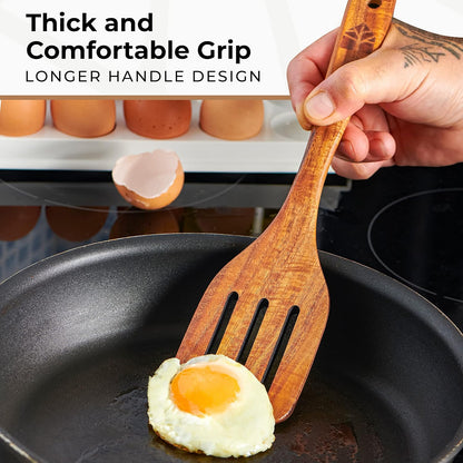 Wooden Spatula for Cooking, Kitchen Spatula Set of 4, Natural Teak Kitchen Utensils Including Paddle, Turner, Slotted Spurtle and Wood Scraper - Nonstick cookware - PuriLite