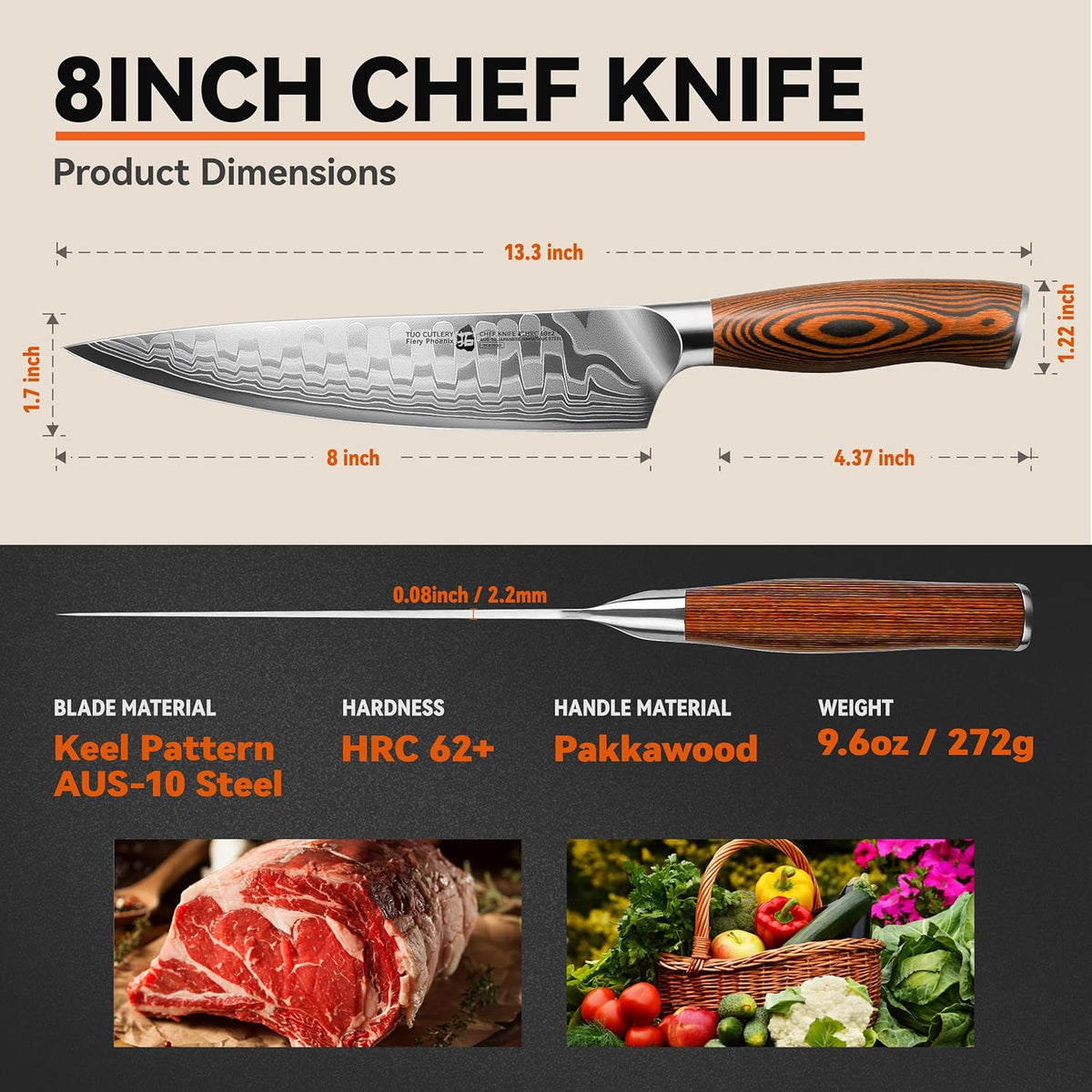 TUO Boning Knife - Razor Sharp Fillet Knife - High Carbon German Stainless Steel Kitchen Cutlery - Pakkawood Handle - Luxurious Gift Box Included - 7 inch - Fiery Phoenix Series - PuriLite