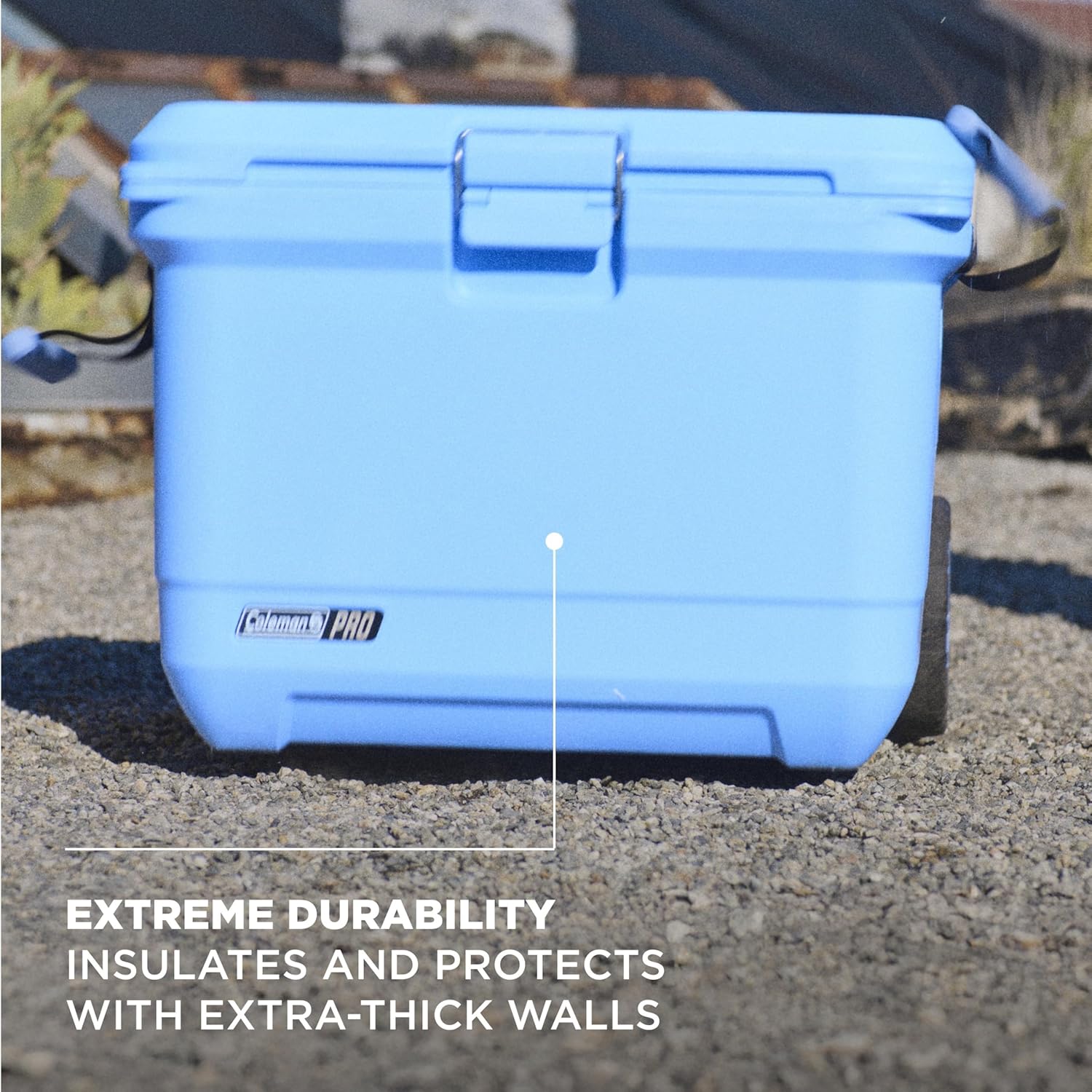 Coleman Pro Heavy-Duty Ultra-Light Premium Hard Cooler, 92/74/36-Can Capacity, Extra-Thick Insulation Keeps Ice up to 5/4/3 Days, 55-Quart Wheeled Cooler or 45/25 qt (No Wheels), Blue Sky - PuriLite