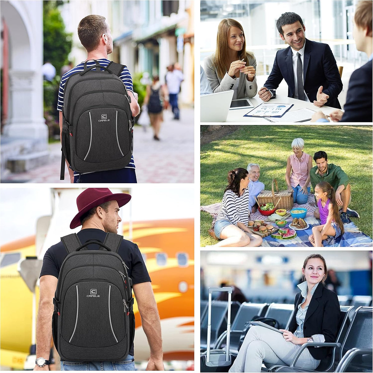 RFID Cafele Laptop Backpack Travel Computer Backpack College Bookbag School Backpack with USB Charging Port - PuriLite