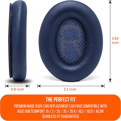 WC Wicked Cushions Upgraded Replacement Ear Pads for Bose QC35 & QC35ii (QuietComfort 35) Headphones & More - Softer Leather, Luxurious Memory Foam, Added Thickness, Extra Durability | Navy Tiger - PuriLite