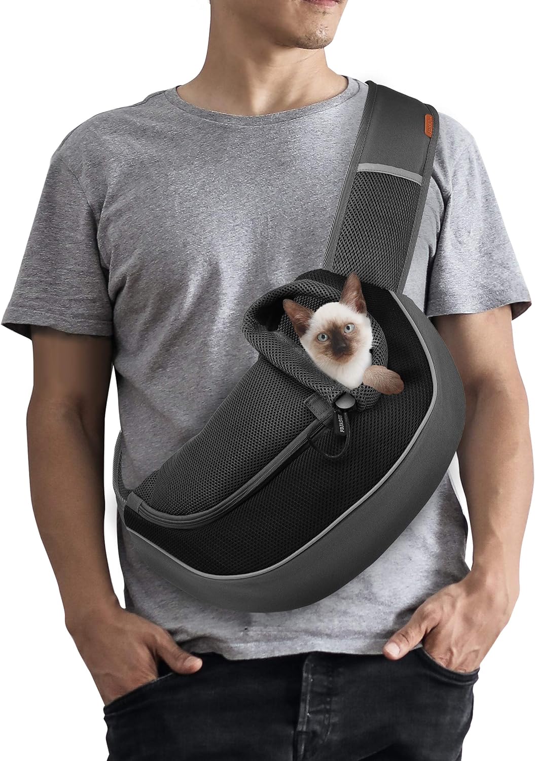 FDJASGY Pet Sling Carrier for Small Dogs Cats,Breathable Mesh Travelling Hand Free Puppy Backpack with Pouch and Adjustable Strap Carrier Grey - PuriLite
