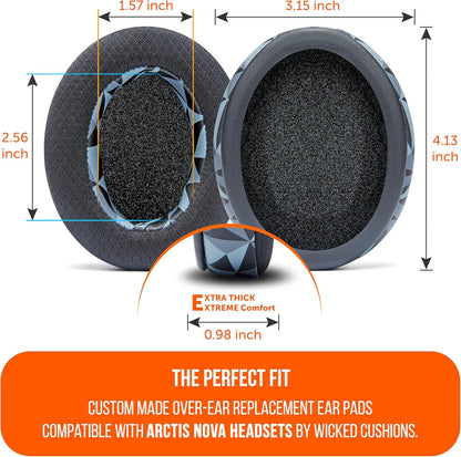 WC Freeze for Arctis Nova - Hybrid Fabric Cooling Gel Replacement Earpads for Arctis Nova Pro Wired, Nova 7, 5, 4, 3, 1 - Made by Wicked Cushions (Does Not Fit Nova Pro Wireless) | Black - PuriLite