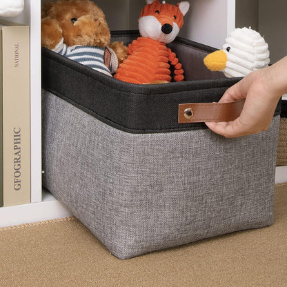 DULLEMELO Storage Baskets for Shelves, Fabric Collapsible Rectangular Storage Bins for Shelves, Closets, Nursery, Home, Office, Empty Gift Baskets (White&Teal) - PuriLite