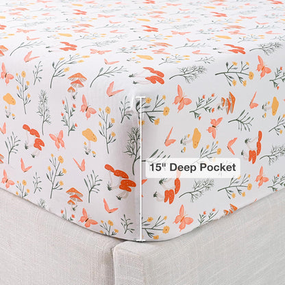 Viviland Floral Queen Sheet Set - 4 Piece Vintage Pink & Yellow Flower Patterned Bed Sheets - Soft, Breathable Microfiber Sheets with Deep Pocket, Non-Slip Fitted Sheets & Pillowcases - PuriLite