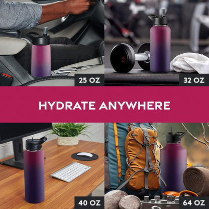 FineDine Water Bottle - Stainless Steel Insulated Water Bottle with Straw Lid, Flip Lid & Wide-Mouth Cap - Keeps Hot and Cold - 25 Oz / 739ml - Pure Pearly White - PuriLite