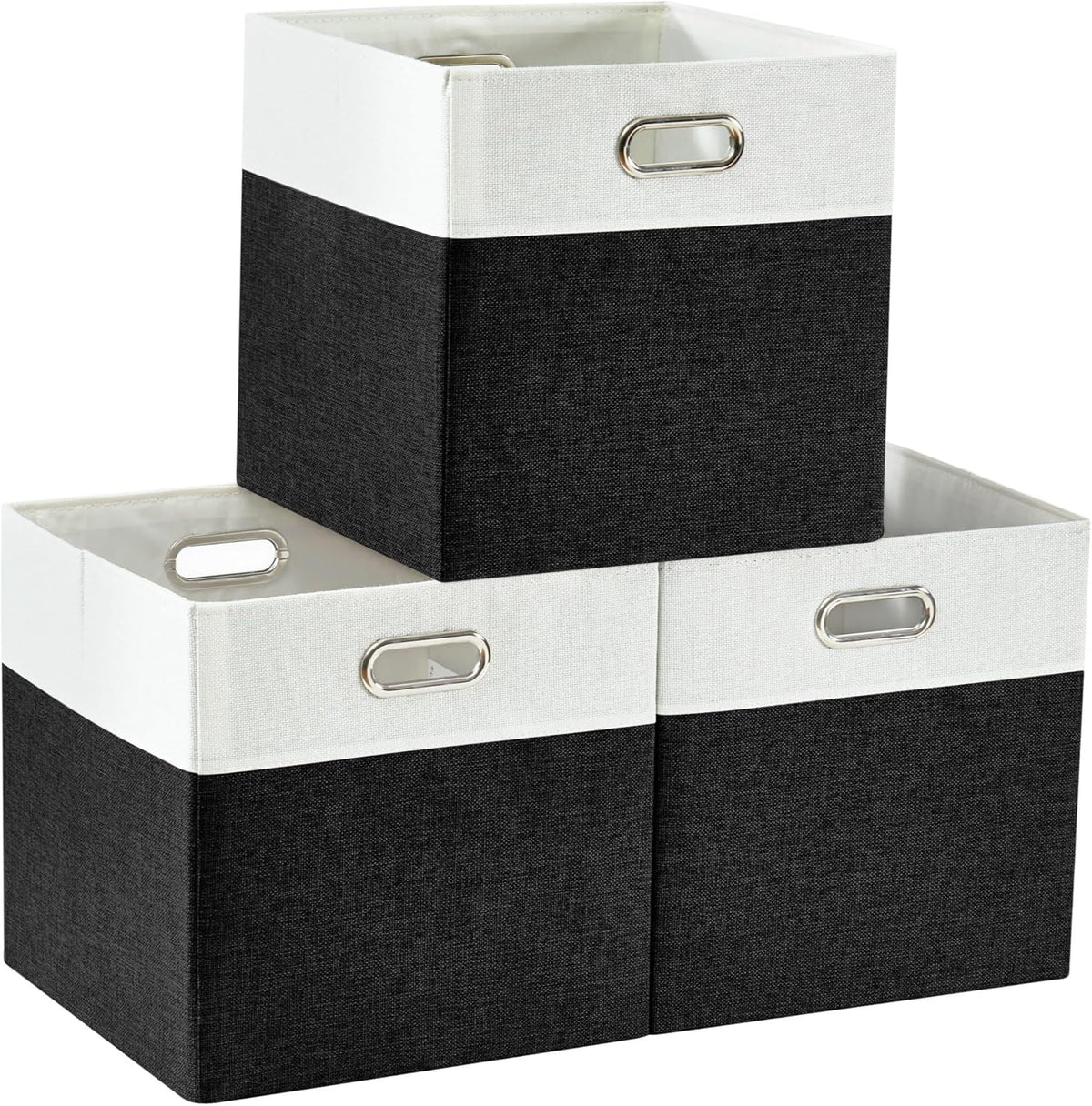DECOMOMO Fabric Cube Storage Bin - Storage Baskets for Shelves, Kallax (Grey & White, 13 inch Cube) - 4 Pack - PuriLite