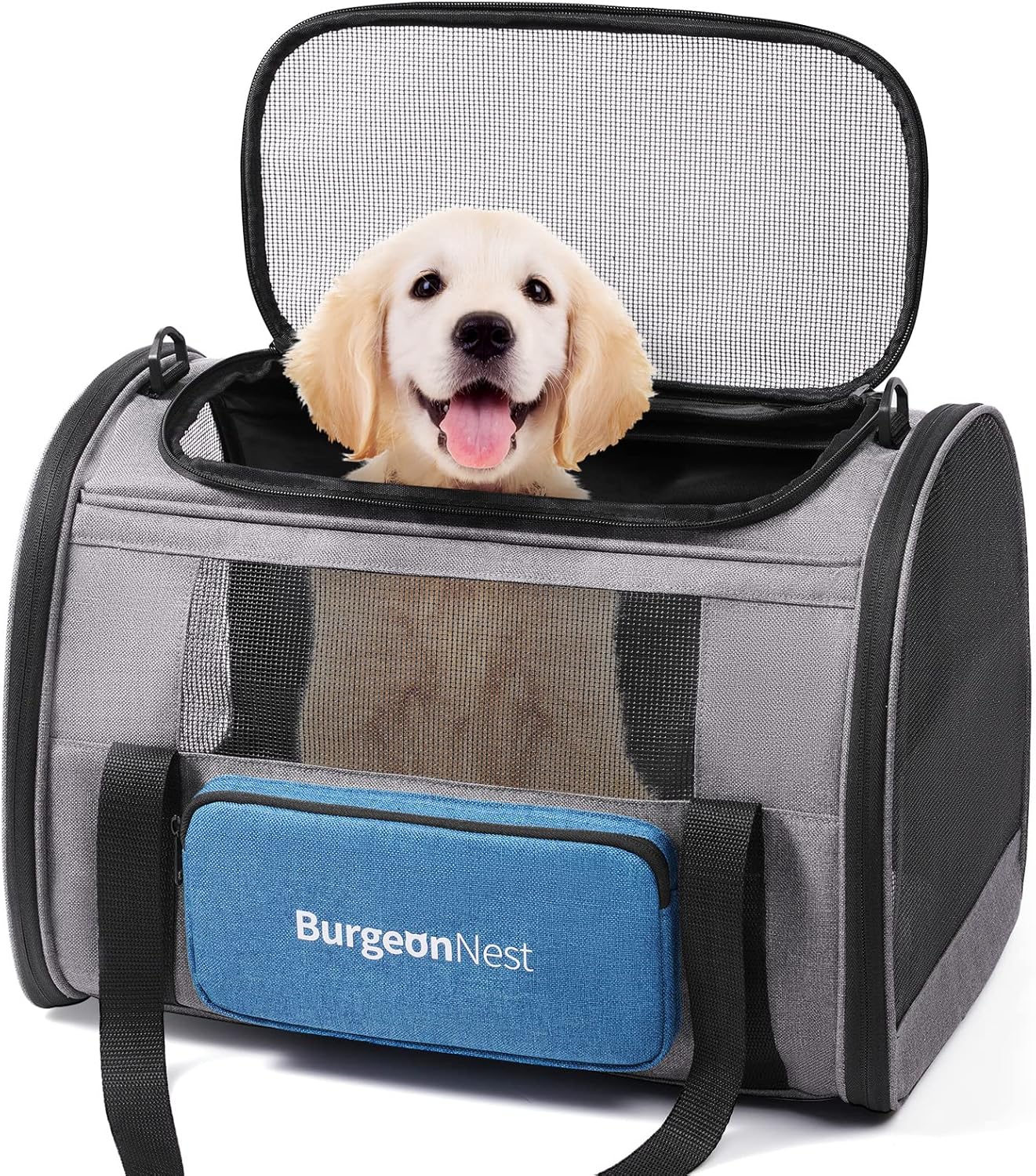 BurgeonNest Cat Carriers for Medium Cats Under 25 lbs, Pet Carrier for Cats with Unique Side Bag,Top Load Small Pet Carrier Soft-Sided Escape Proof with 4 Ventilated Windows - PuriLite