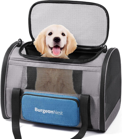 BurgeonNest Cat Carriers for Medium Cats Under 25 lbs, Pet Carrier for Cats with Unique Side Bag,Top Load Small Pet Carrier Soft-Sided Escape Proof with 4 Ventilated Windows - PuriLite