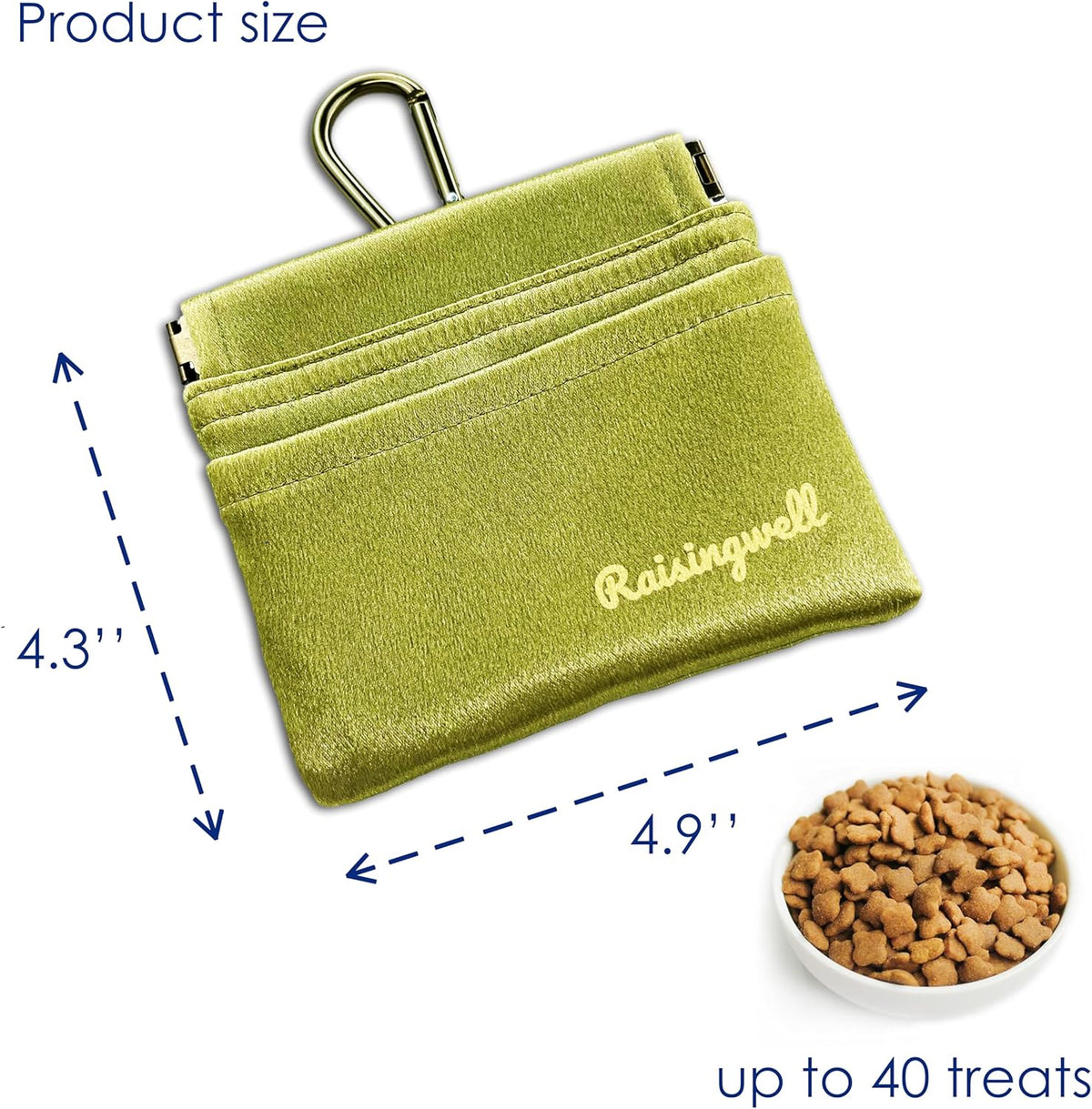 Raisingwell Dog Treat Pouch, Black Pocket Sized Pet Training Pouch, Cotton Fabric, Hand Free Dog Walking Bag with Carabiner, Self-Closing Pet Feed Snack Reward, for Pet Puppy Travel or Outdoor Use - PuriLite