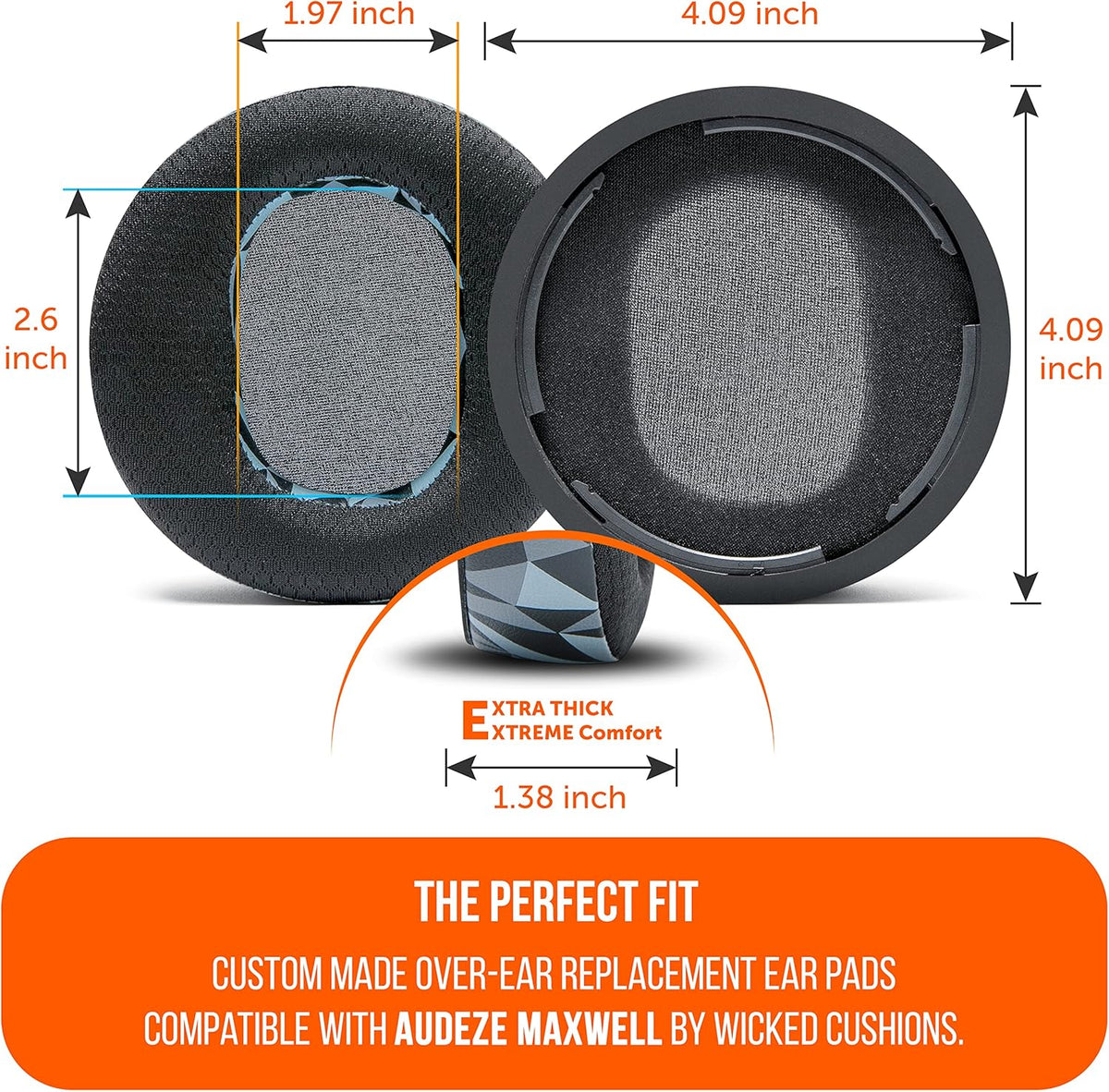 WC Freeze Maxwell - Cooling Gel Replacement Earpads for Audeze Maxwell Headphones by Wicked Cushions - Elevate Comfort, Durability, Thickness & Sound Isolation for Epic Gaming Sessions | Black - PuriLite
