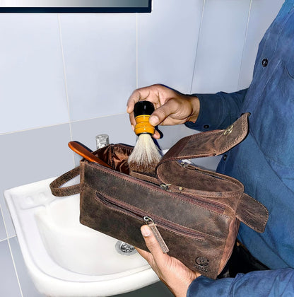 Genuine Leather Travel Toiletry Bag - Hygiene Organizer Dopp Kit by Rustic Town - PuriLite