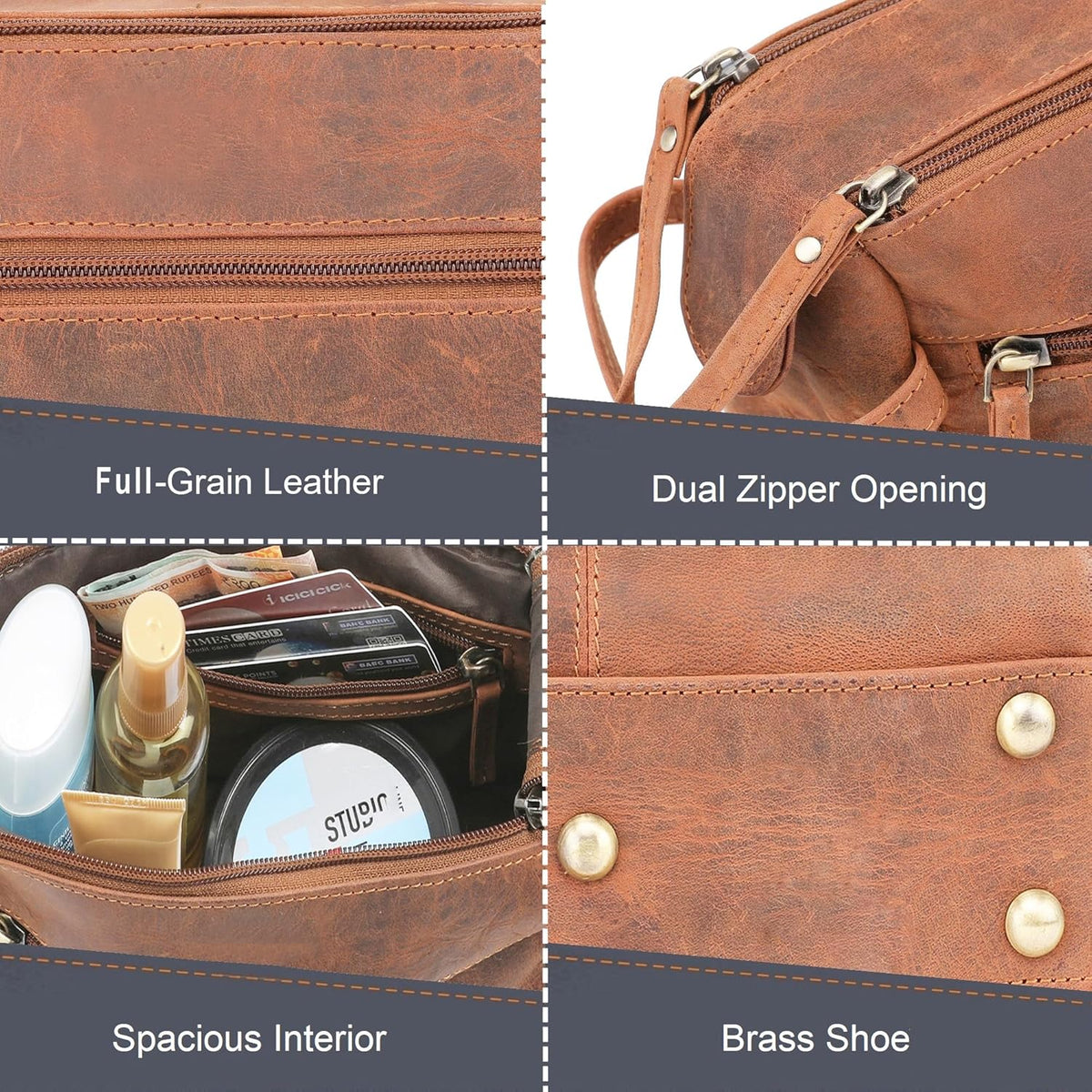 Genuine Leather Travel Toiletry Bag - Hygiene Organizer Dopp Kit by Rustic Town - PuriLite