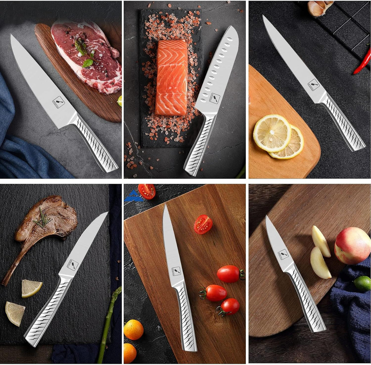 Knife Sets for Kitchen with Block imarku Japanese Knife Set Stainless Steel Kitchen with Block 14pcs, Built-in Sharpener, Sharp Knife Block Set with Non-Slip Ergonomic Handles - Dishwasher Safe - PuriLite