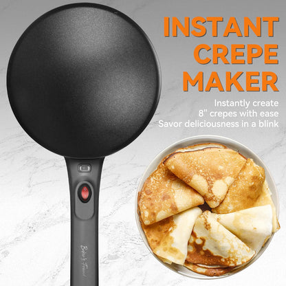 Baker's Friend Crepe Maker Machine with Auto Power Off, Portable Crepe Maker with Non Stick Dipping Plate, Automatic Temperature Control (Graphite) - PuriLite