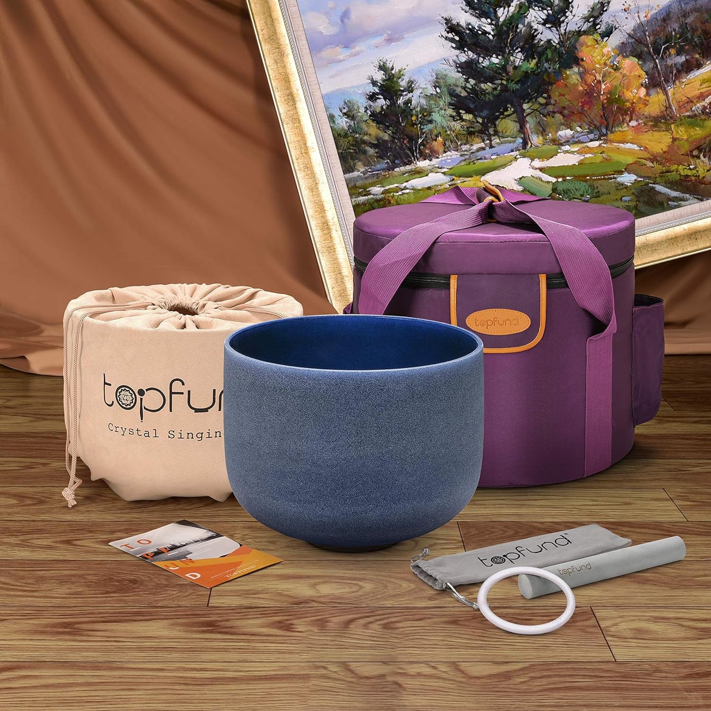 TOPFUND F Note Crystal Singing Bowl Heart Chakra 8 inch with Heavy Duty Carrying Case and Suede Striker - PuriLite