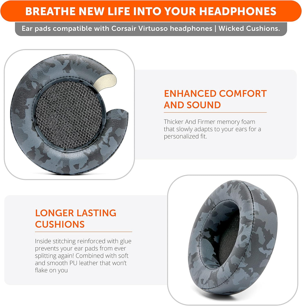 WC Upgraded Replacement Earpads for Corsair Virtuoso RGB Wireless Gaming Headset Made by Wicked Cushions | Improved Durability, Thickness, Softer Leather, and Sound Isolation | (90s Black) - PuriLite