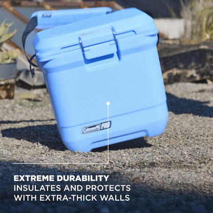 Coleman Pro Heavy-Duty Ultra-Light Premium Hard Cooler, 92/74/36-Can Capacity, Extra-Thick Insulation Keeps Ice up to 5/4/3 Days, 55-Quart Wheeled Cooler or 45/25 qt (No Wheels), Blue Sky - PuriLite