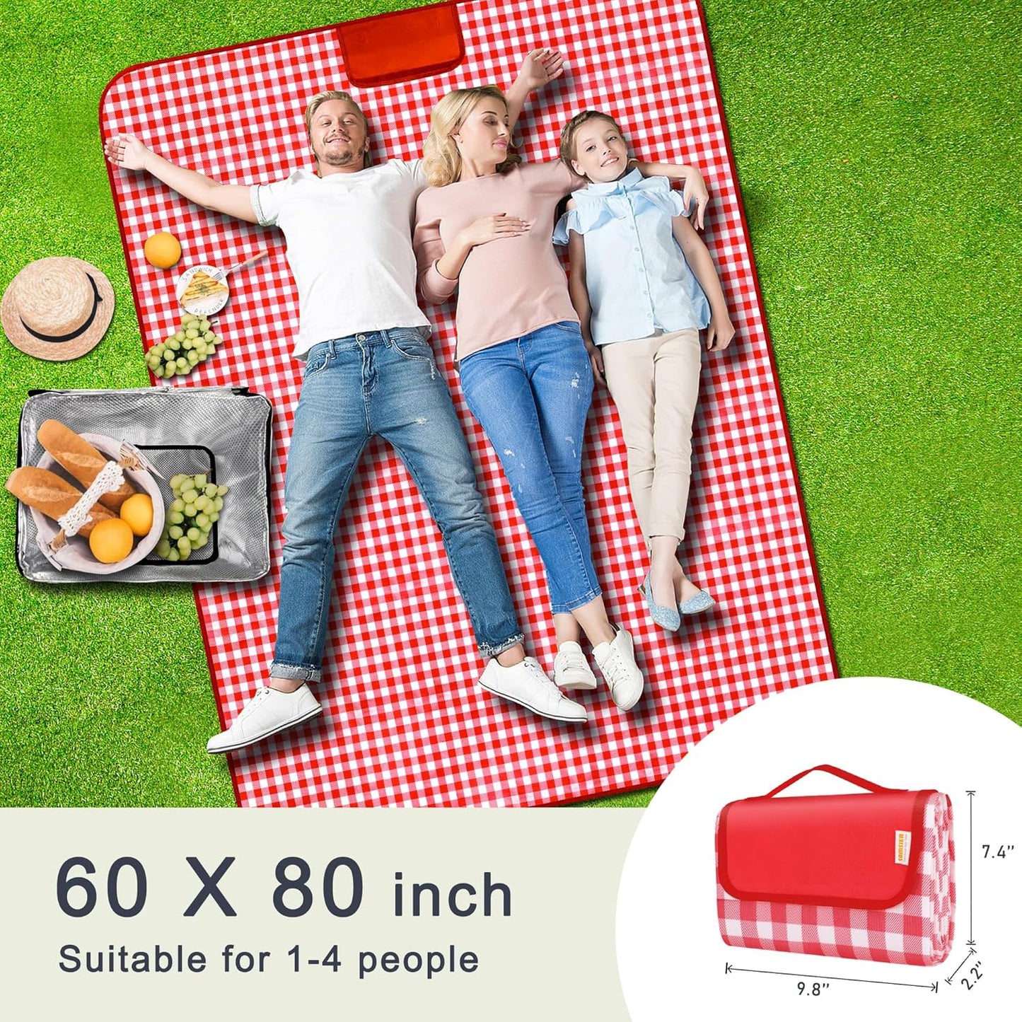 SAMSIER Large Outdoor Picnic Blankets Waterproof Foldable, Beach Blanket Sandproof Portable, Cute Picnic Mat Washable (Navy Blue, 60"×80") - PuriLite
