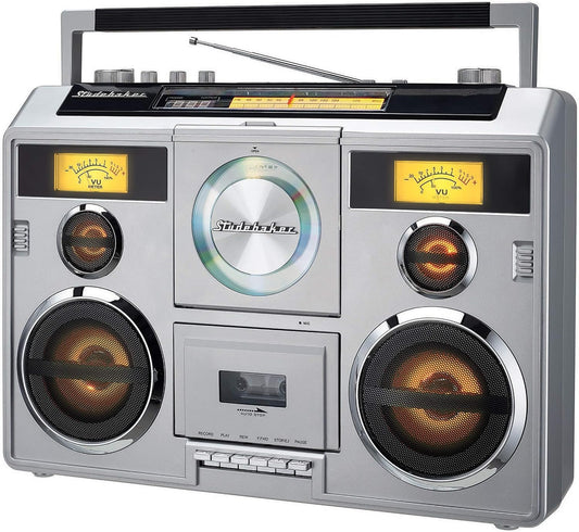 Sound Station Portable Stereo with Bluetooth/CD/AM-FM Radio/Cassette Recorder (Silver) - PuriLite