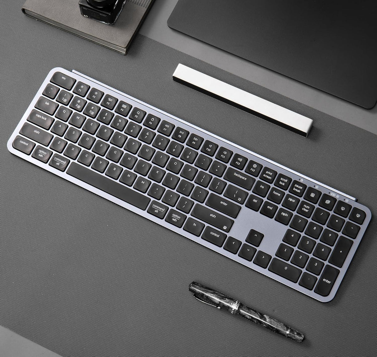 Keychron B6 Pro Quiet Key Full Size Ultra-Slim Wireless Keyboard, ZMK Programmable Bluetooth 5.1/2.4 GHz/Wired with Ultra-Long Battery Life Low Profile for Mac Win Linux System - Space Gray - PuriLite
