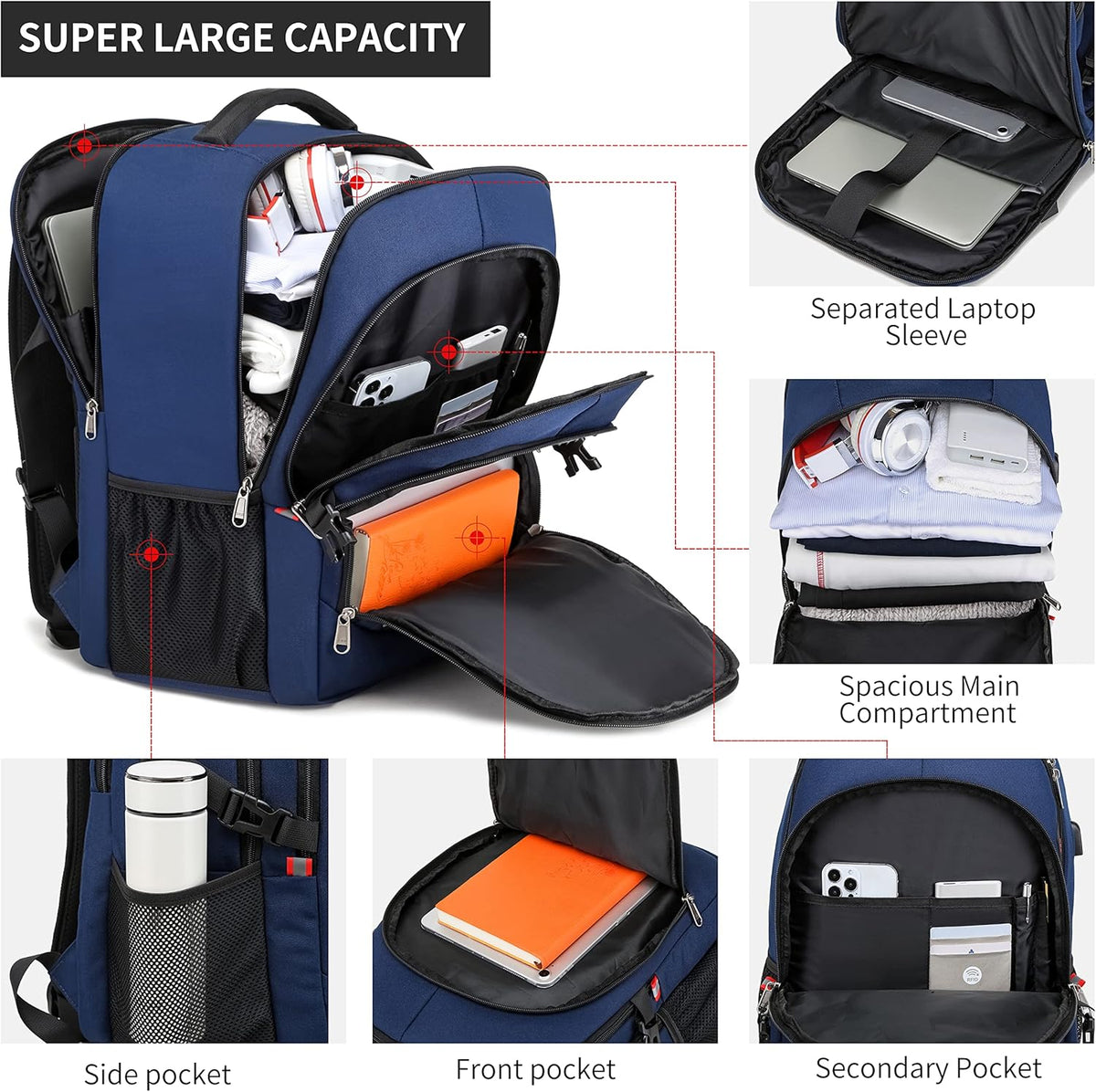 RFID Cafele Laptop Backpack Travel Computer Backpack College Bookbag School Backpack with USB Charging Port - PuriLite