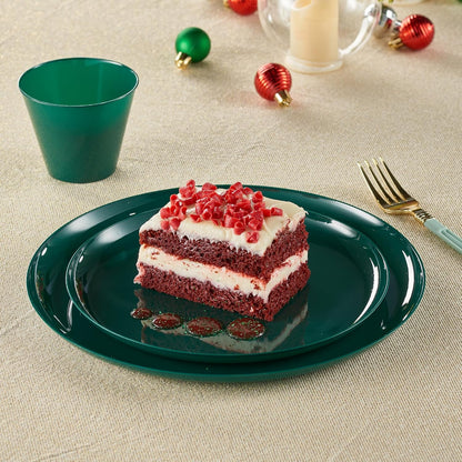 PLASTICPRO [30 Pack 10.7'' Christmass Green Plastic Party Plates Edge Collection Premium heavyweight Elegant Disposable Tableware Dishes - PuriLite