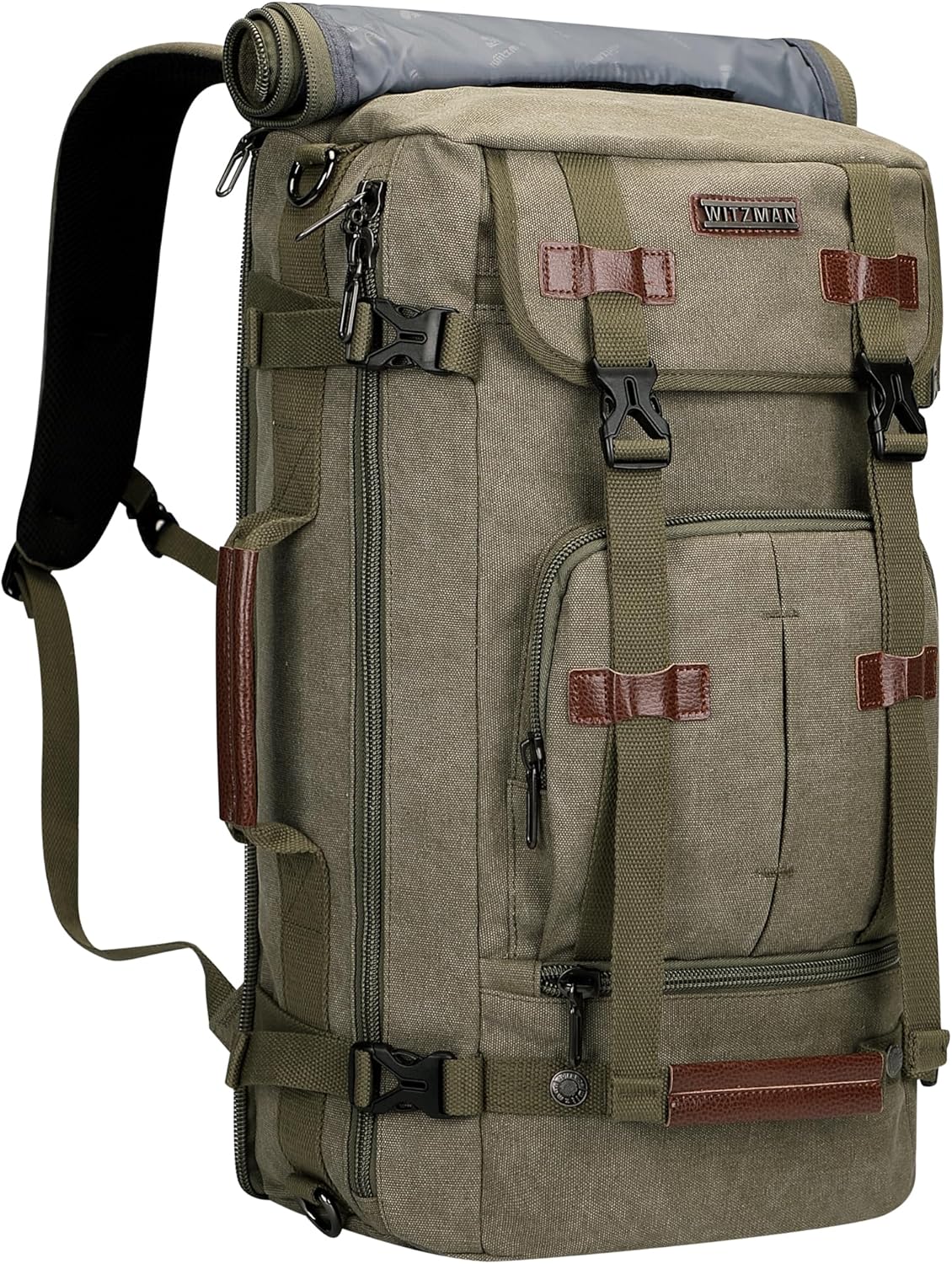 WITZMAN Canvas Backpack Vintage Travel Backpack Large Laptop Bags Convertible Shoulder Rucksack - PuriLite