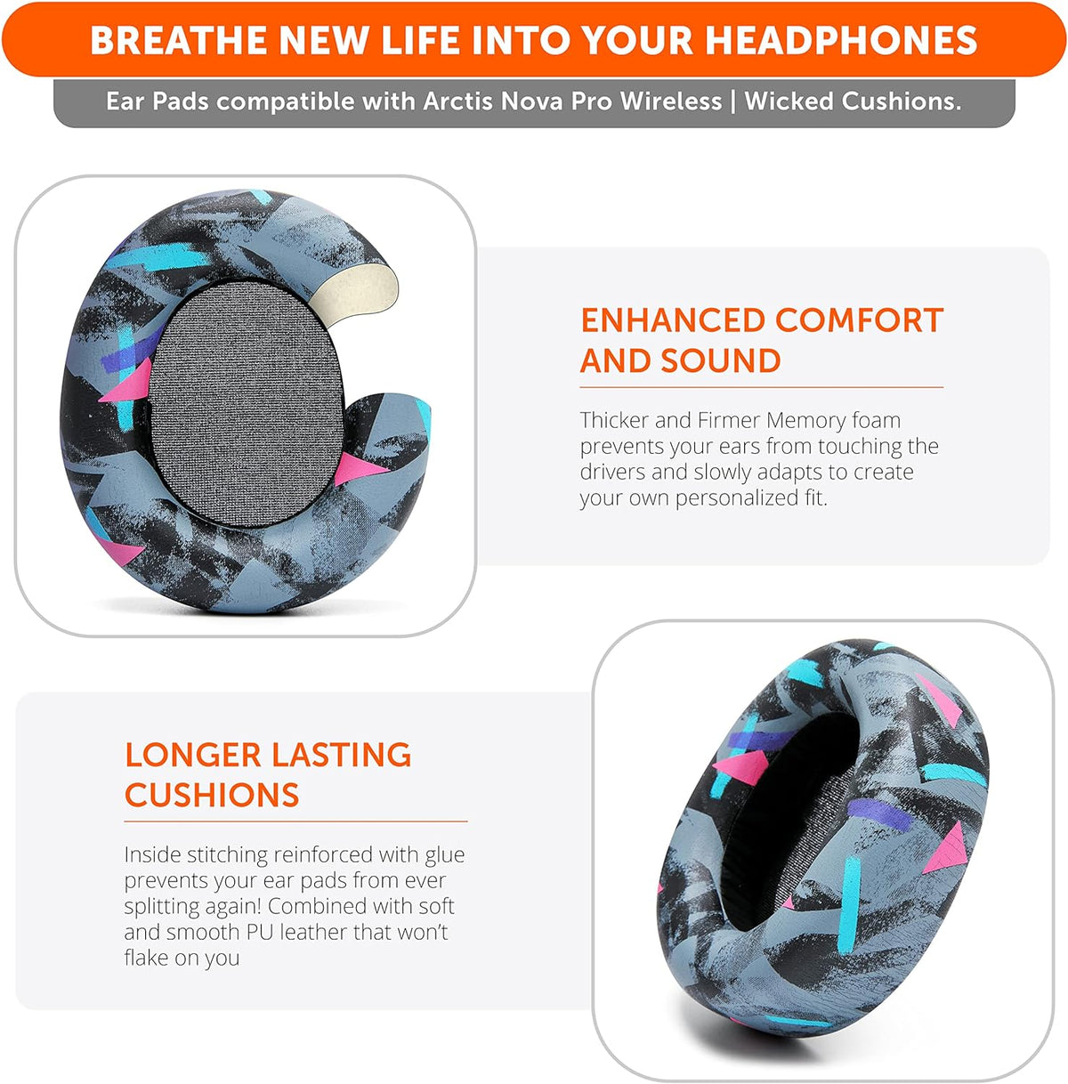 WC Upgraded Replacement Earpads for Steelseries Arctis Nova Pro Wireless Made by Wicked Cushions | Improved Durability, Thickness, Softer Leather, and Sound Isolation | 90's Black - PuriLite
