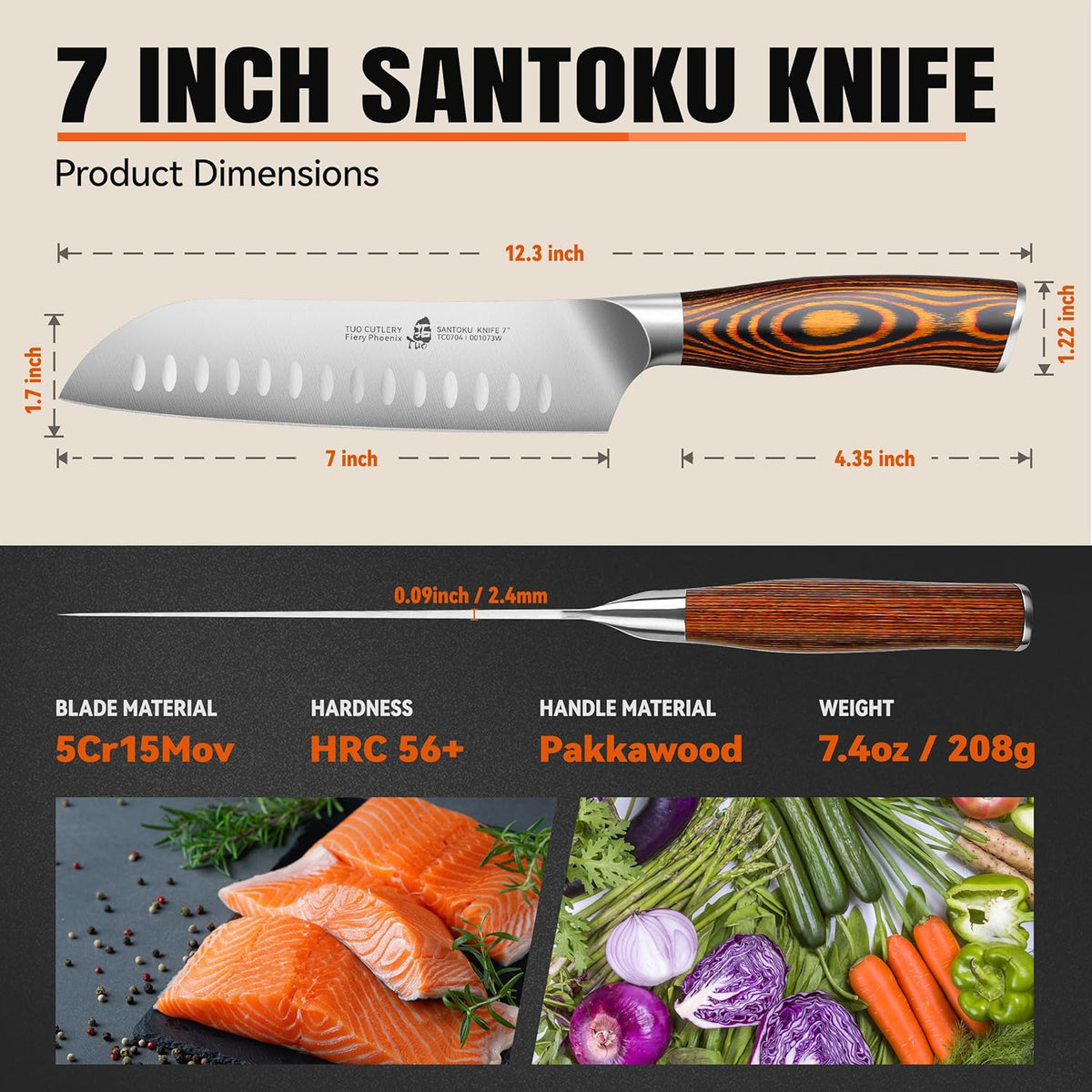 TUO Boning Knife - Razor Sharp Fillet Knife - High Carbon German Stainless Steel Kitchen Cutlery - Pakkawood Handle - Luxurious Gift Box Included - 7 inch - Fiery Phoenix Series - PuriLite