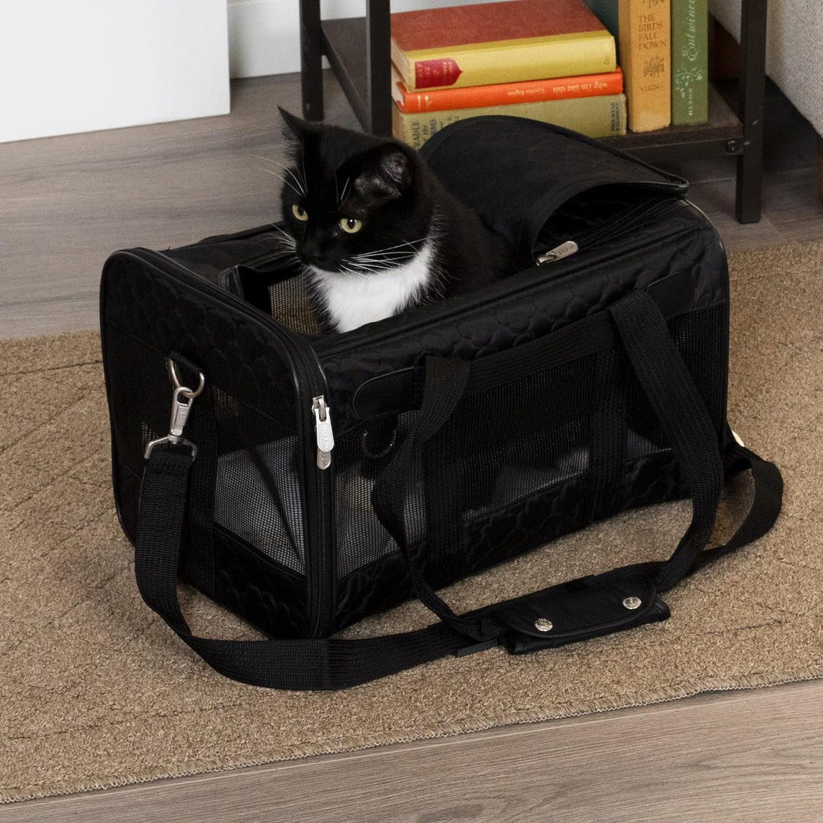 Sherpa Original Deluxe Travel Bag Pet Carrier, Airline Approved & Guaranteed-On-Board - Mesh Panels & Spring Frame, Locking Safety Zippers, Machine Washable Liner - Charcoal Gray, Medium - PuriLite