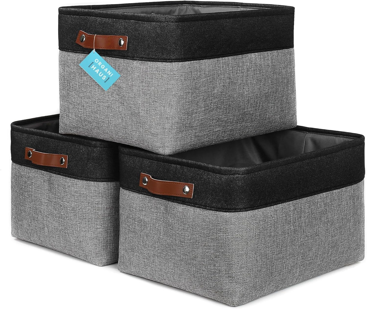 OrganiHaus Large Fabric Storage Baskets for Shelves 3 Pack, 15x11in Closet Storage Bins for Shelves, Cloth Baskets, Fabric Storage Cubes, Linen Closet Organizers, Fabric Basket, White Basket - PuriLite