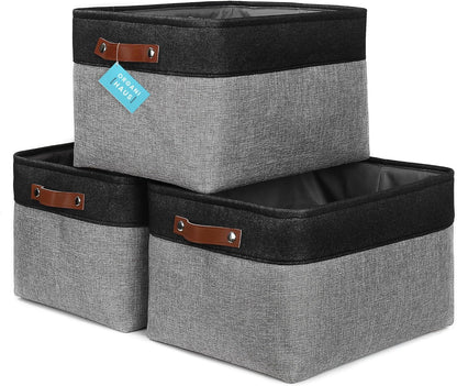 OrganiHaus Large Fabric Storage Baskets for Shelves 3 Pack, 15x11in Closet Storage Bins for Shelves, Cloth Baskets, Fabric Storage Cubes, Linen Closet Organizers, Fabric Basket, White Basket - PuriLite