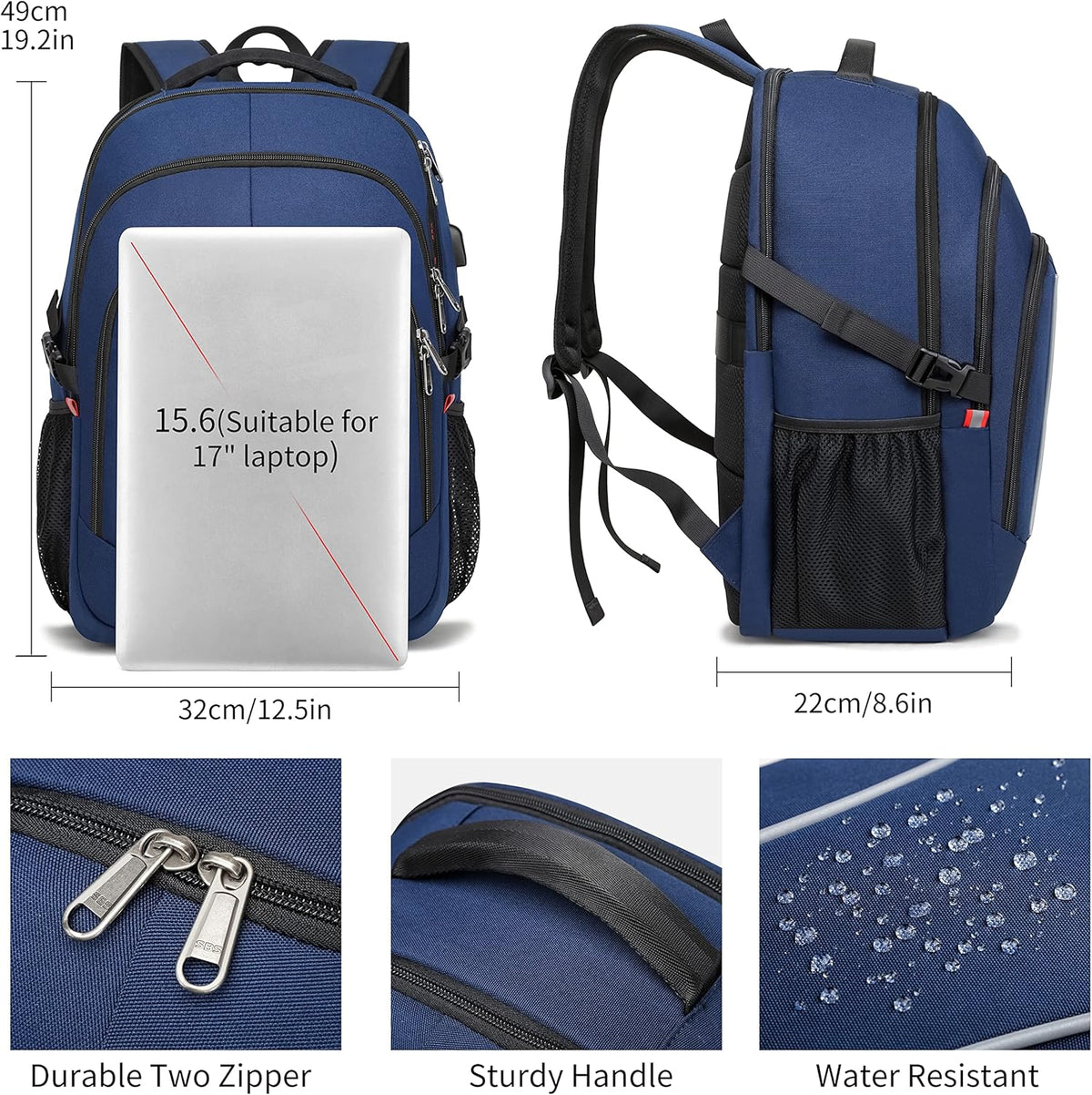RFID Cafele Laptop Backpack Travel Computer Backpack College Bookbag School Backpack with USB Charging Port - PuriLite