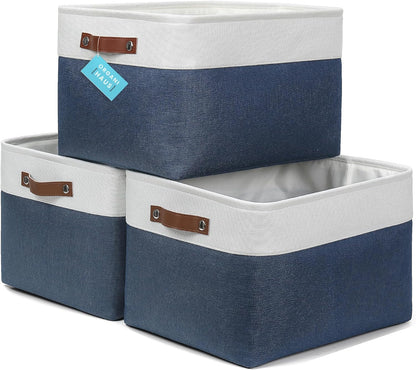 OrganiHaus Large Fabric Storage Baskets for Shelves 3 Pack, 15x11in Closet Storage Bins for Shelves, Cloth Baskets, Fabric Storage Cubes, Linen Closet Organizers, Fabric Basket, White Basket - PuriLite