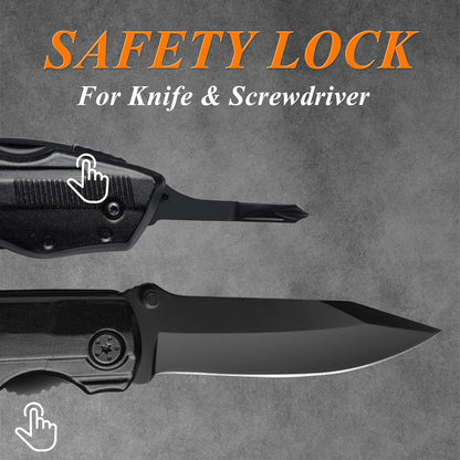 RoverTac Pocket Knife Tactical Folding Knife Multi Tool Survival Camping Knife, Multitool Knife Pliers Bottle & Can Opener 9-Pack Screwdrivers Liner Lock Nylon Sheath, Pocket Knife for Camping Hiking - PuriLite