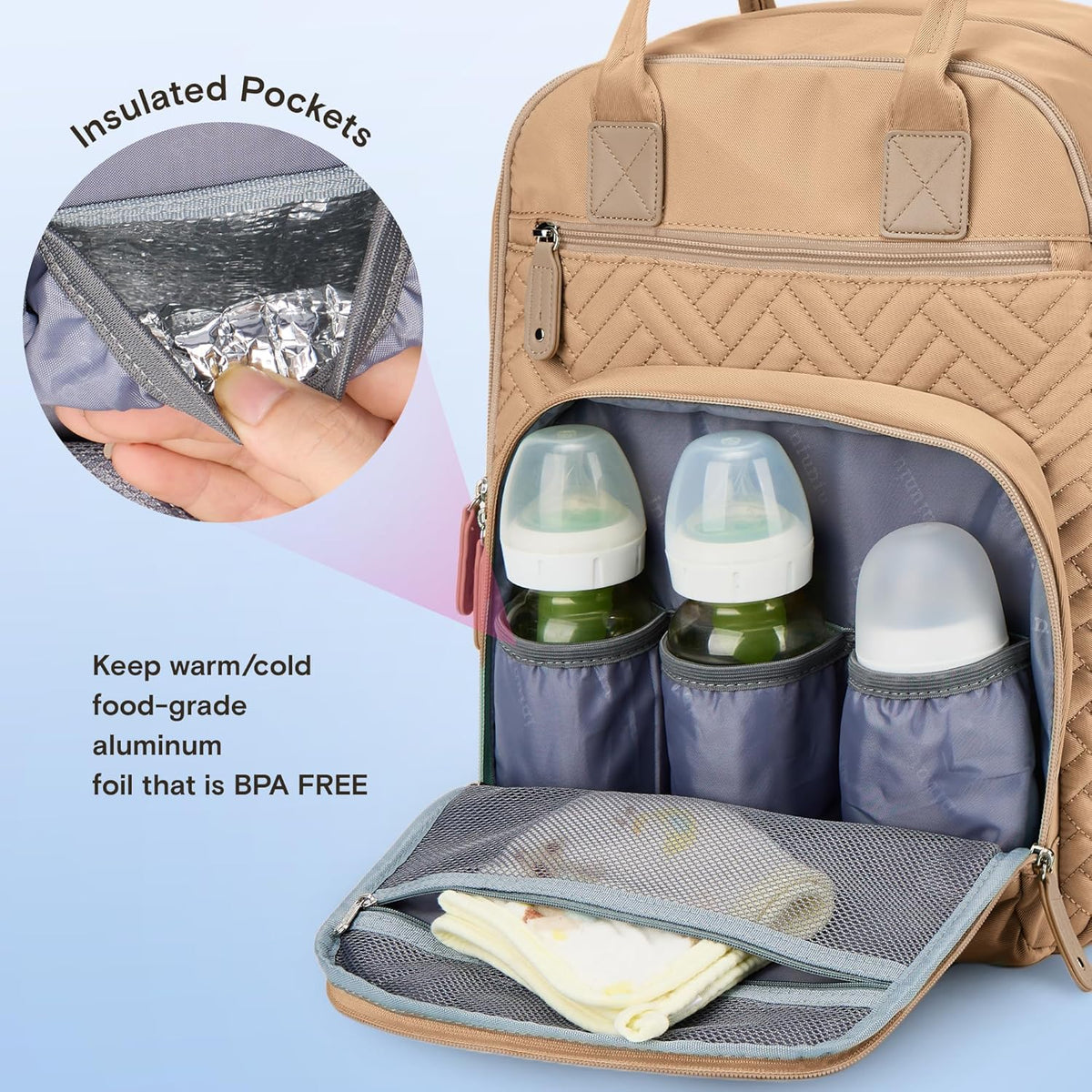 Diaper Bag Backpack, iniuniu Large Baby Bags with Diaper Pouch, Washable Changing Pad, Pacifier Case and Stroller Straps - PuriLite