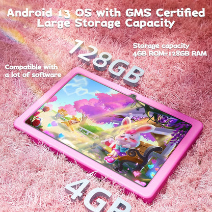 SGIN 10.1 Inch Tablet, 4GB RAM 128GB ROM, Android 13 Tablets, Octa-Core 2.0Ghz Processor, 1280 * 800 IPS Screen, 2MP+8MP Camera, 6000mAh, WiFi, Bluetooth 5.0 (Pink) - PuriLite