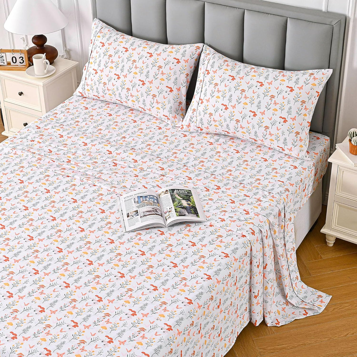 Viviland Floral Queen Sheet Set - 4 Piece Vintage Pink & Yellow Flower Patterned Bed Sheets - Soft, Breathable Microfiber Sheets with Deep Pocket, Non-Slip Fitted Sheets & Pillowcases - PuriLite