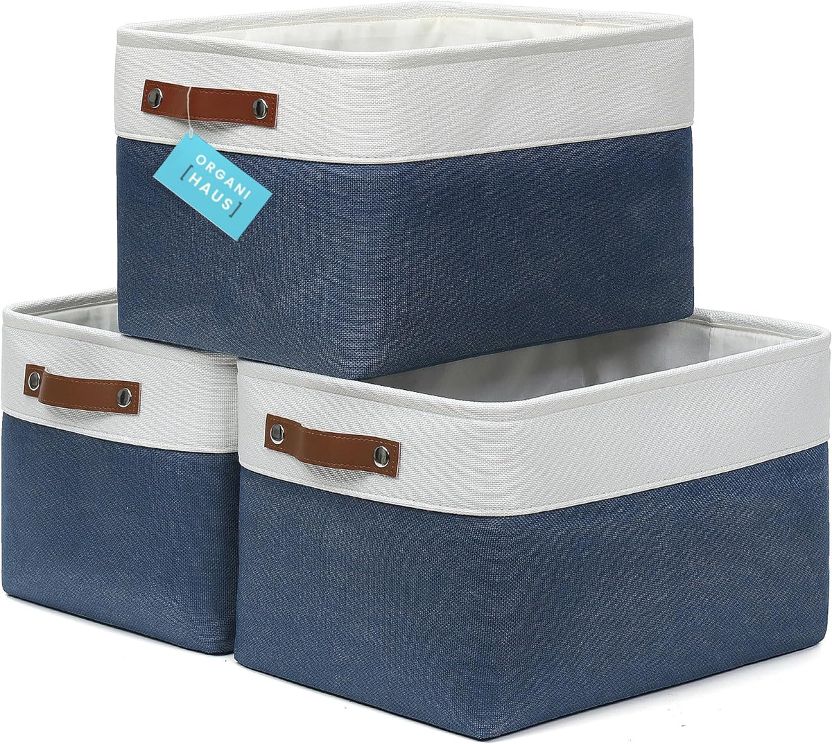OrganiHaus Large Fabric Storage Baskets for Shelves 3 Pack, 15x11in Closet Storage Bins for Shelves, Cloth Baskets, Fabric Storage Cubes, Linen Closet Organizers, Fabric Basket, White Basket - PuriLite