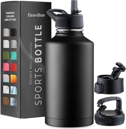 FineDine Water Bottle - Stainless Steel Insulated Water Bottle with Straw Lid, Flip Lid & Wide-Mouth Cap - Keeps Hot and Cold - 25 Oz / 739ml - Pure Pearly White - PuriLite