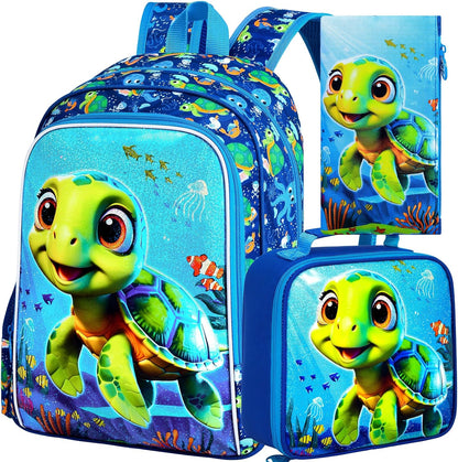 3pcs Backpack for Boys and Girls, 16” Kids Kindergarten Bookbag with Lunch Box, Cute Elementary Backpacks for Boy Girl - PuriLite