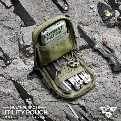 WYNEX Tactical Compass Phone Pouch, Large Molle Smartphone Holster Case Double Capacity Small Utility EDC Pouch with Compass Buckle and Carabiner - PuriLite