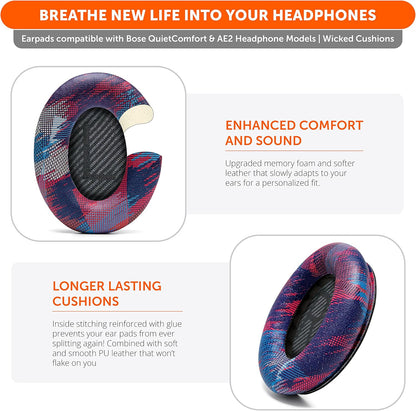 WC Wicked Cushions Upgraded Replacement Ear Pads for Bose QC35 & QC35ii (QuietComfort 35) Headphones & More - Softer Leather, Luxurious Memory Foam, Added Thickness, Extra Durability | Navy Tiger - PuriLite