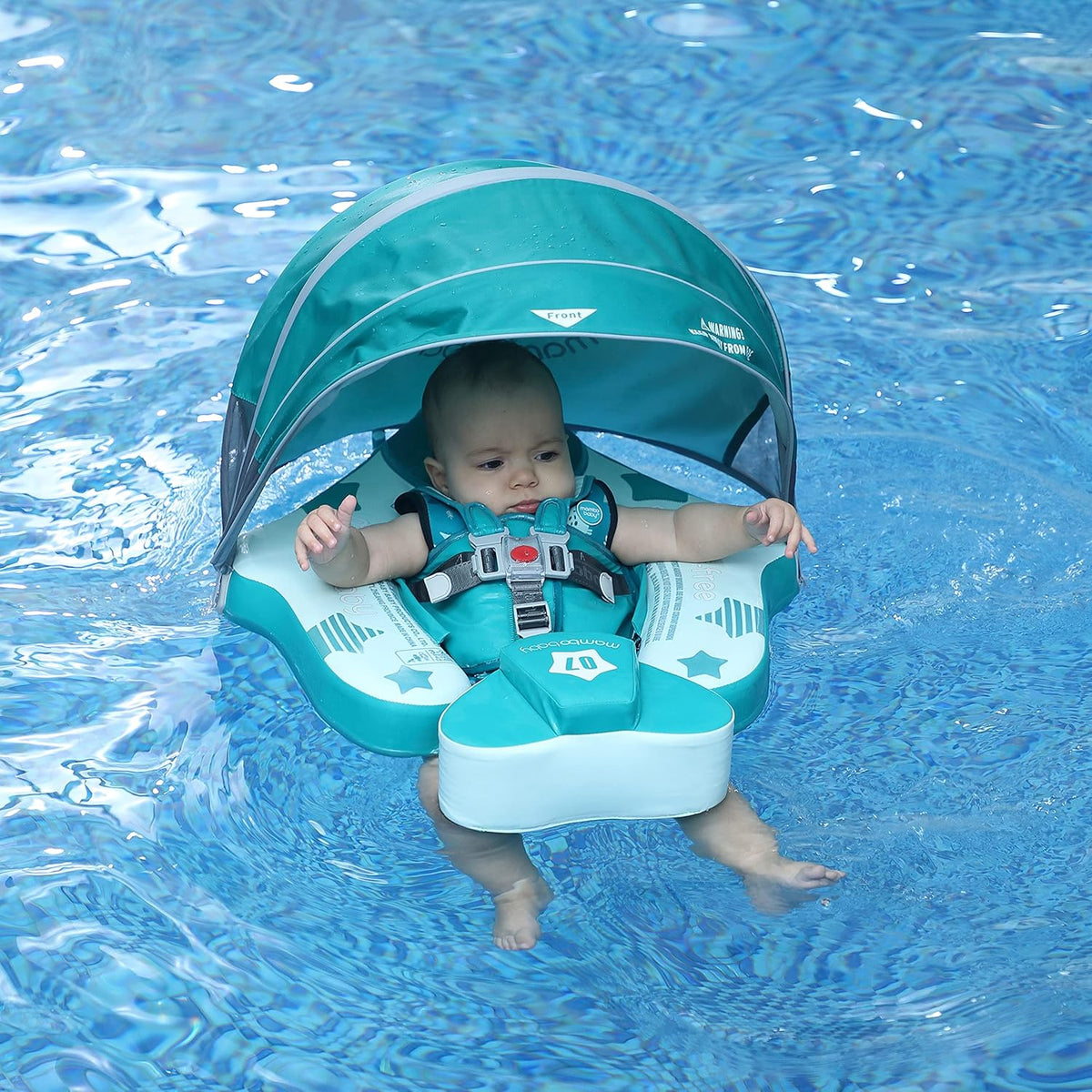 Mambobaby Baby Swim Float with Canopy, Non-Inflatable Solid Baby Float, Upgrade Soft Skin-Friendly Material Infant Swim Float - PuriLite