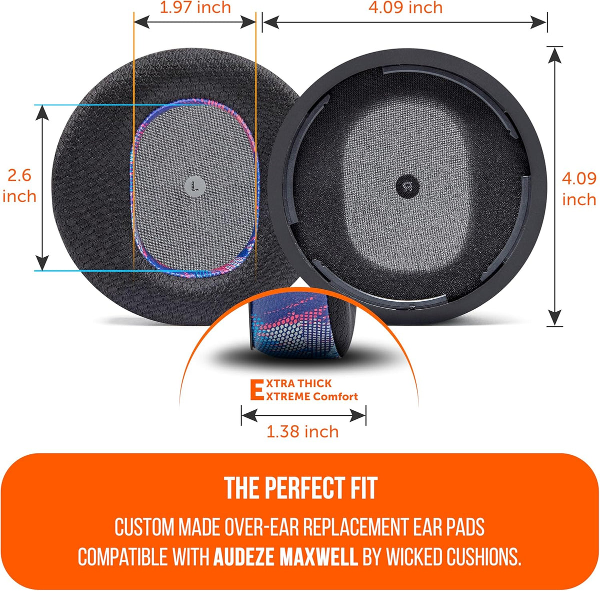 WC Freeze Maxwell - Cooling Gel Replacement Earpads for Audeze Maxwell Headphones by Wicked Cushions - Elevate Comfort, Durability, Thickness & Sound Isolation for Epic Gaming Sessions | Black - PuriLite