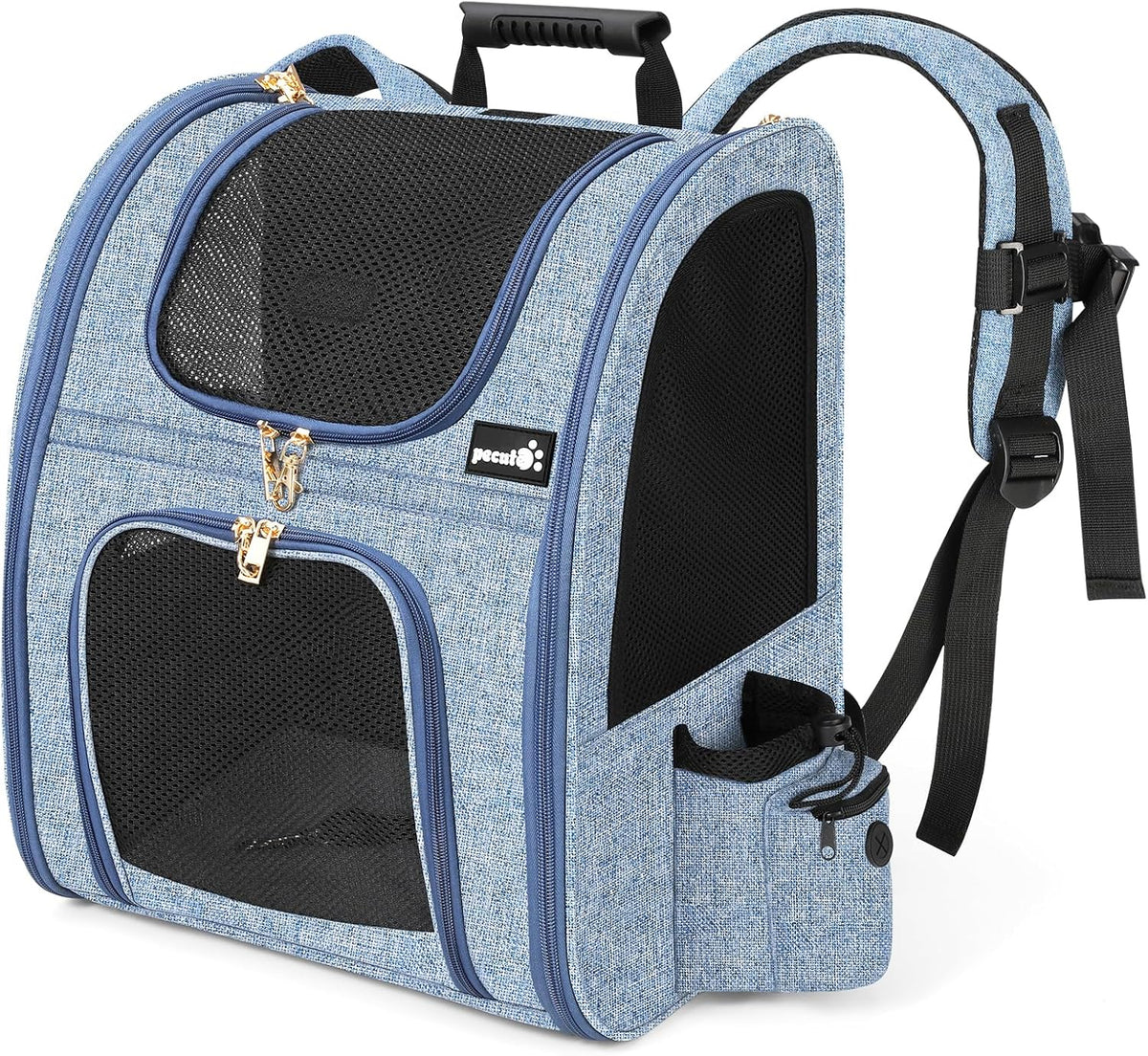 Pecute Cat Backpack with Breathable Mesh, Dog Backpack Carrier with Multi-Pockets for Cats Puppies, Pet Backpack Carrier for Travel Hiking Camping Outdoor （Gray） - PuriLite