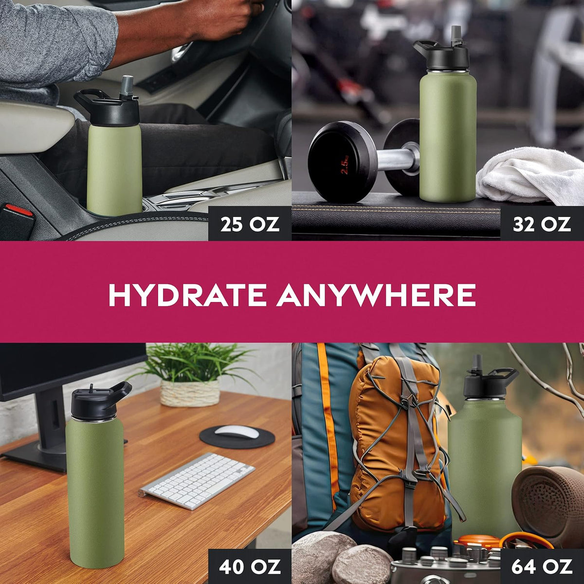 FineDine Water Bottle - Stainless Steel Insulated Water Bottle with Straw Lid, Flip Lid & Wide-Mouth Cap - Keeps Hot and Cold - 25 Oz / 739ml - Pure Pearly White - PuriLite